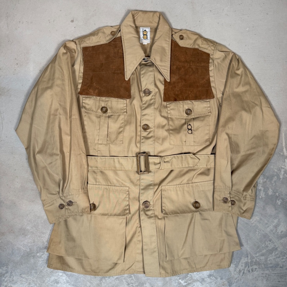Vintage Bob Allen Sportswear Safari Shooting Jacket Tan Suede Patch Mens 44